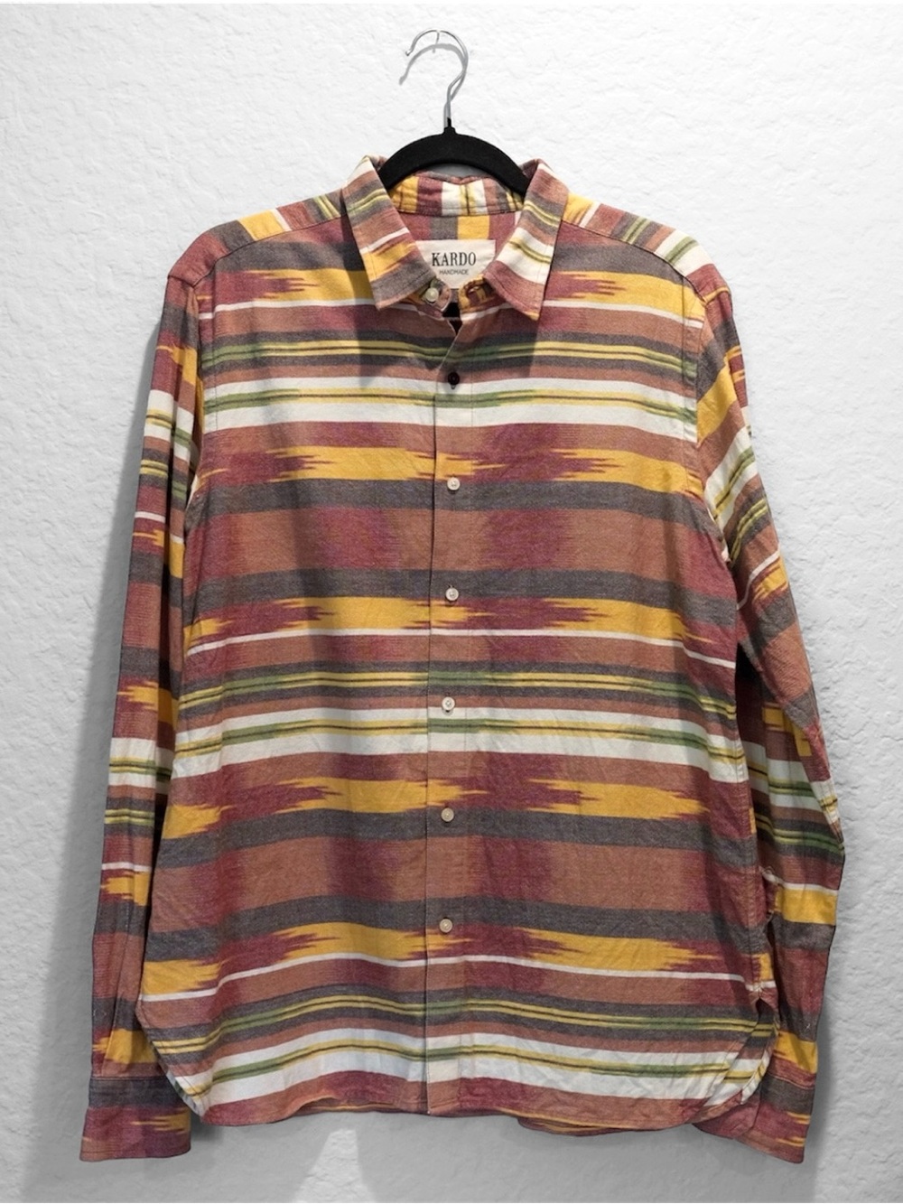 Kardo Handmade Aztec Long Sleeve Cotton Button Up XL Multicolor Southwestern